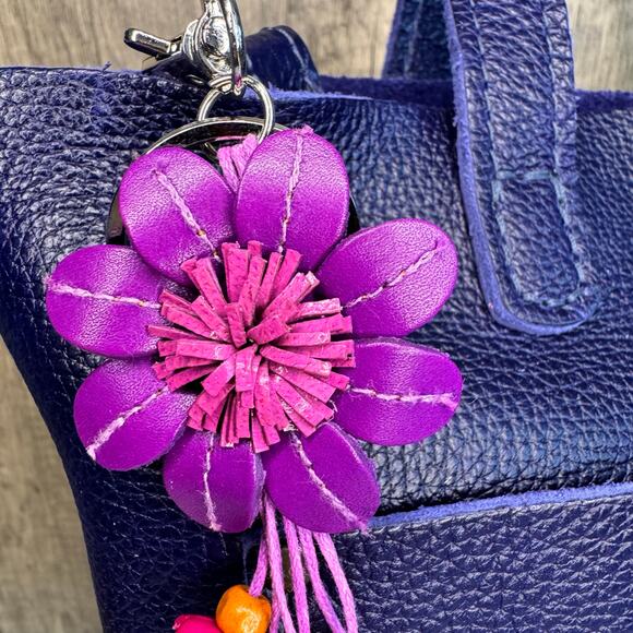 Leather Flower Purse Charm Genuine Leather Bag Charm NEW FAST SHIP - Picture 3 of 8